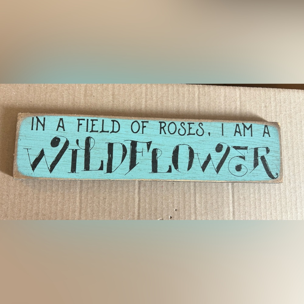 Turquoise "Wildflower" Wooden Wall Sign - Inspirational Home Decor